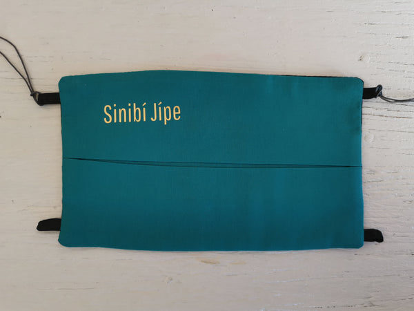 Cubrebocas - Azul aqua y negro en el reverso.