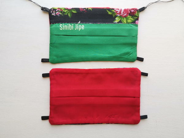 Cubrebocas Rarámuri - Verde liso con flores