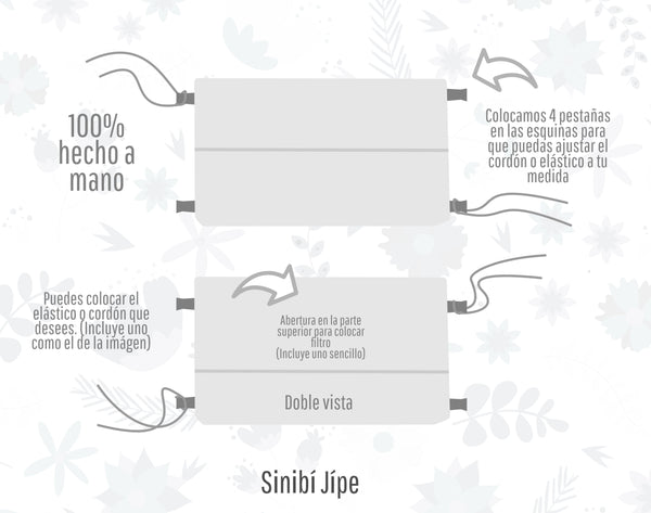 Cubrebocas Rarámuri L - Amarillo con estampado florado y rosa mexicano