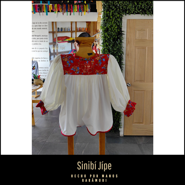 Blusa Tarahumara Tradicional-Blanca con Rojo