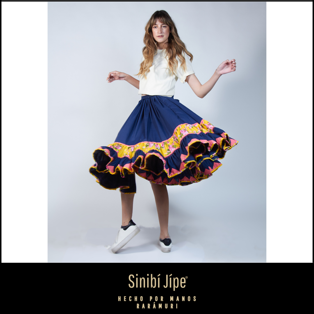Ropa Raramuri Falda Tradicional Rarámuri/Tarahumara-Azul Marino | Sinibijipe
