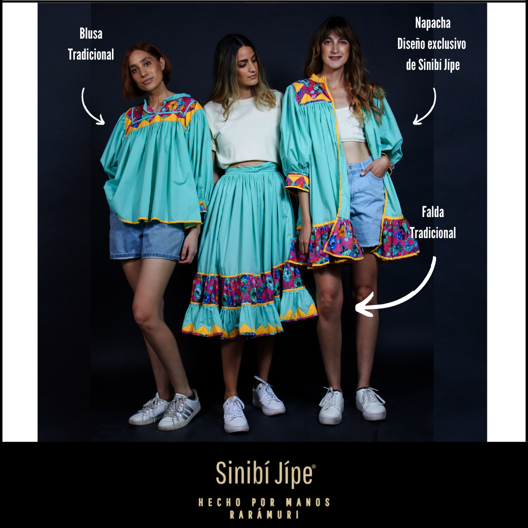 Ropa Raramuri Falda Tradicional Rarámuri/Tarahumara-Menta | Sinibijipe